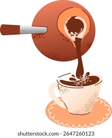Vazando café turco de Cezve Pot para a xícara