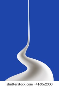 Pouring vector milk flow on blue background. Food concept illustration for banners, packages design, backgrounds.