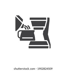 Pouring water in coffee maker machine vector icon. filled flat sign for mobile concept and web design. Coffee brewing instruction glyph icon. Symbol, logo illustration. Vector graphics