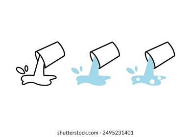 Pouring water from cup. Abstract liquid icon set. Suitable for kitchen, recipe. Flat vector design illustration isolated on white background.