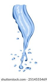Verter agua en estilo plano dibujado a mano. Salpicaduras de agua o pintura. Spray de fuente. Splash movimiento de agua. Ilustración vectorial aislada en blanco.