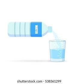 pouring water into glass from a bottle isolated white background. vector illustration