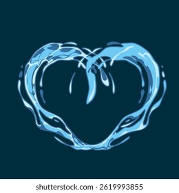 Verter salpicaduras de agua y gotas en forma de corazón, Elementos de diseño planos conjunto Ilustración vectorial aislada
