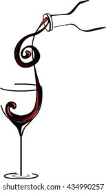 Pouring wine concept. Wine bottle serving a glass silhouettes on white background.