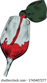 Vino en vidrio, beber vectores aislado ilustración sobre fondo blanco. Concepto de logotipo, icono, impresión