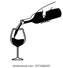 Pouring Wine into a glass Valentines day Hand drawn doodle line art illustration love elements greeting card decoration 