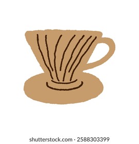 Pour-over coffee dripper. Alternative coffee brewer. Cone shape specialty coffee maker. Hand-drawn flat illustration on the white background