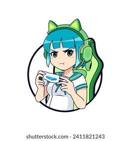 Pout face anime gamer girl esport gaming vector logo mascot