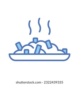 Poutine icon traditional quebec meal with french fries gravy and cheese curds, Vector illustration isolated on white background