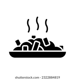 Poutine icon traditional quebec meal with french fries gravy and cheese curds, Vector illustration isolated on white background