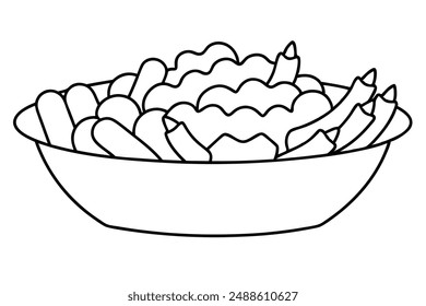 Poutine line art black and white sketch