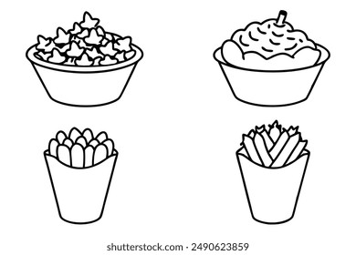 Poutine Line Art Detailed Illustration