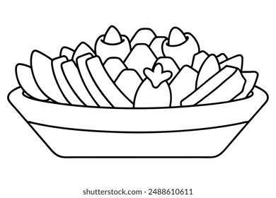 Poutine line art drawing in simple style