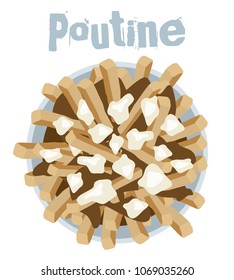  Poutine quebec meal of french fries, cheese curd and gravy vector illustration 