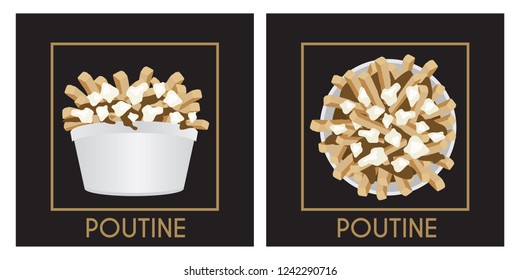 Poutine Quebec meal with french fries, gravy and cheese curds over a black background design illustration vector