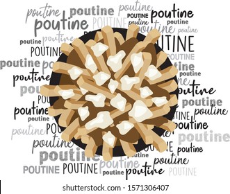 Poutine quebec meal with french fries, gravy and cheese curds illustration vector word cloud