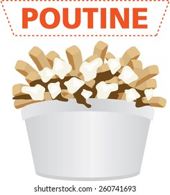 Poutine Quebec meal with french fries, gravy and cheese curds illustration vector