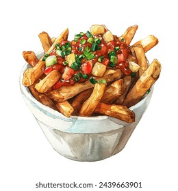 poutine vector illustration in watercolour style