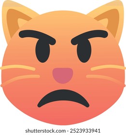 Pouting cat emoji icon. Trendy colors, popular element representing disappointment and sass, widely used in social media. Emoticon, isolated element.