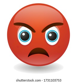 Pouting Emoji Kawaii Face. Hate And Rage Vector Design Art Trendy Communication. Chat Elements Feeling Hurt Expression.