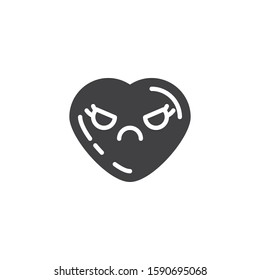 Pouting heart face emoji vector icon. filled flat sign for mobile concept and web design. Frowning mouth, heart shape emoticon glyph icon. Love symbol, logo illustration. Vector graphics