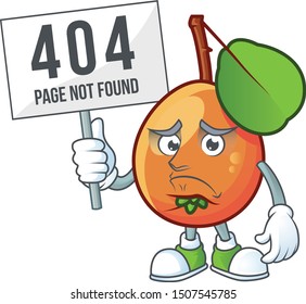 Pouting while holding 404 error board shipova fruit cartoon character for logo