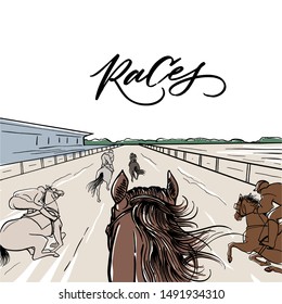 POV Hand Drawn Colorful Graphic: Horseback Riding Like Races For Your Design