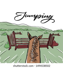 POV Hand Drawn Colorful Graphic: Horseback Riding Like  Jumping For Your Design