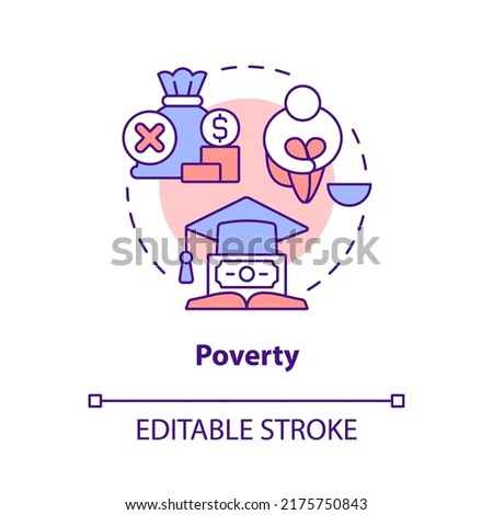 Poverty concept icon. Bad learning performance. Problem in public schools abstract idea thin line illustration. Isolated outline drawing. Editable stroke. Arial, Myriad Pro-Bold fonts used