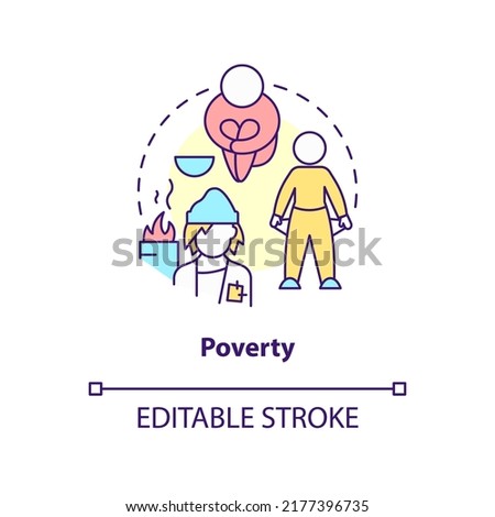 Poverty concept icon. Low life quality and conditions. Cause of overpopulation abstract idea thin line illustration. Isolated outline drawing. Editable stroke. Arial, Myriad Pro-Bold fonts used