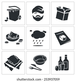 Poverty and homelessness Vector Icons Set