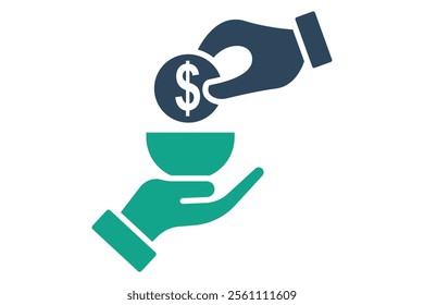 Poverty icon. solid icon style. hand giving with money. icon related to charity. donation elements vector illustration