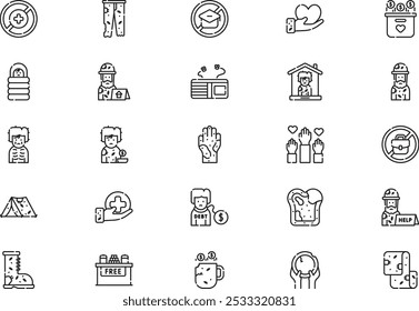 Poverty icons collection is a vector illustration with editable stroke.