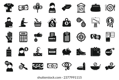 Poverty icons set simple vector. Charity donate help. Worker people social