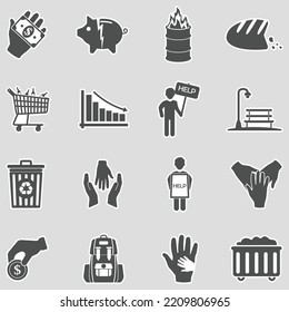 Poverty Icons. Sticker Design. Vector Illustration.