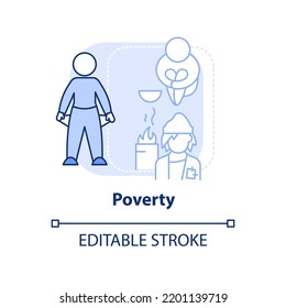 Poverty Light Blue Concept Icon. Low Life Quality. Cause Of Overpopulation Abstract Idea Thin Line Illustration. Isolated Outline Drawing. Editable Stroke. Arial, Myriad Pro-Bold Fonts Used