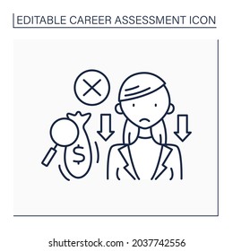 Poverty Line Icon. Low Salary. Lost Money Due To Low Motivation And Productivity. Empty Money Bag. Career Assessment Concept. Isolated Vector Illustration. Editable Stroke