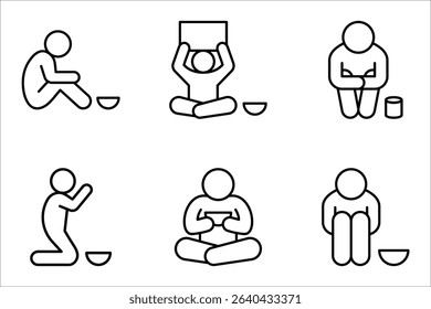 Poverty line icon set. Homless, hunger and poor concept. Vector illustration on white background.