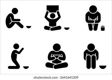 Poverty line icon set. Homless, hunger and poor concept. Vector illustration on white background.