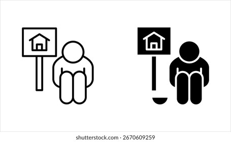 Conjunto de iconos de línea de pobreza. Estilo de contorno simple. Sin hogar, Ilustración vectorial sobre fondo blanco