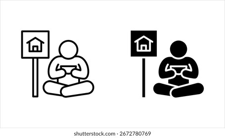 Conjunto de iconos de línea de pobreza. Estilo de contorno simple. Sin hogar, Ilustración vectorial sobre fondo blanco