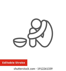 Poverty line icon. Simple outline style. Homless, beggar, hunger and poor concept. Vector illustration on white background. Editable stroke EPS 10