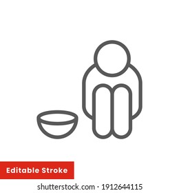 Poverty Line Icon. Simple Outline Style. Homless, Beggar, Hunger And Poor Concept. Vector Illustration On White Background. Editable Stroke EPS 10