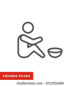 Poverty line icon. Simple outline style. Homless, beggar, hunger and poor concept. Vector illustration on white background. Editable stroke EPS 10