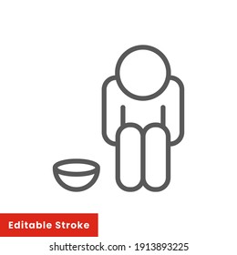 Poverty line icon. Simple outline style. Homless, beggar, hunger and poor concept. Vector illustration on white background. Editable stroke EPS 10