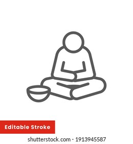 Poverty Line Icon. Simple Outline Style. Homless, Beggar, Hunger And Poor Concept. Vector Illustration On White Background. Editable Stroke EPS 10