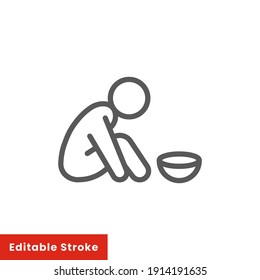 Poverty line icon. Simple outline style. Homeless beggar, hunger and poor concept. Vector illustration on white background. Editable stroke EPS 10