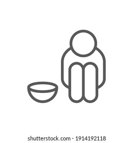 Poverty Line Icon. Simple Outline Style. Homeless Beggar, Hunger And Poor Concept. Vector Illustration On White Background. Editable Stroke EPS 10