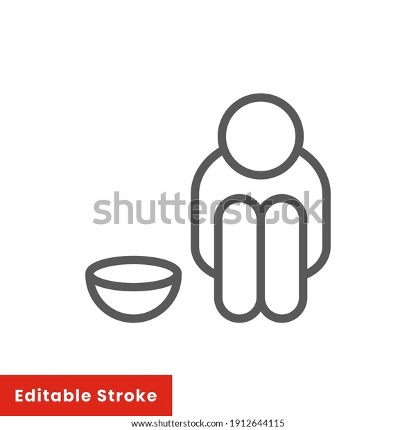 Poverty line icon. Simple outline style. Homless,\
beggar, hunger and poor concept. Vector illustration on white\
background. Editable stroke EPS\
10