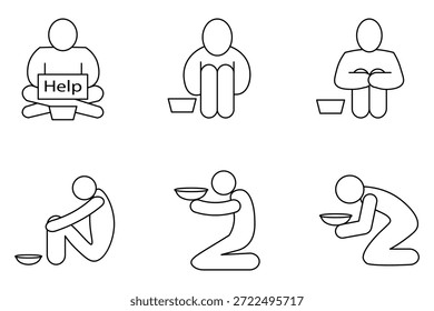 linha de pobreza define ícone ilustração vetorial no fundo branco